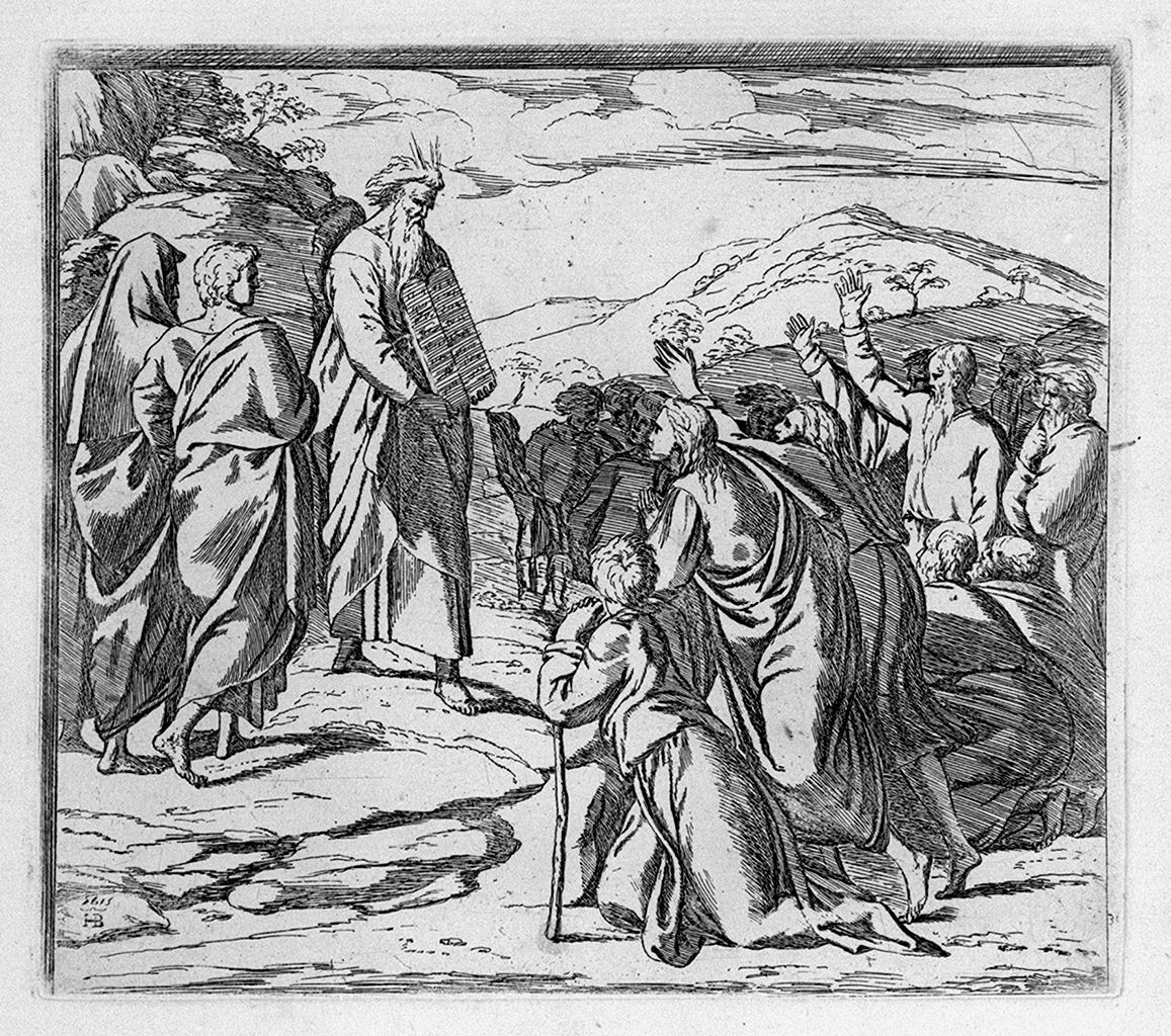 Orazio Borgianni - Mosè scende dal monte Sinai con le tavole della legge , da Raffaello, Siena